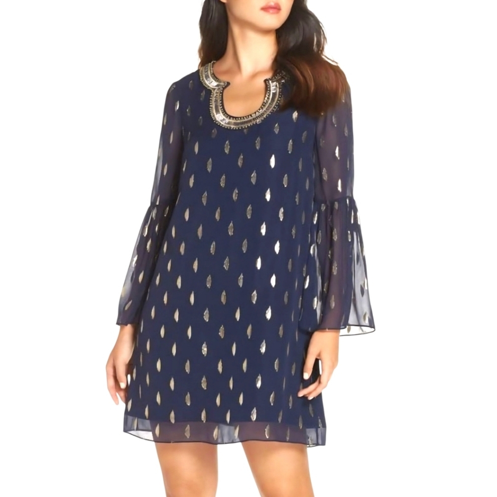 Lilly Pulitzer Amory Silk Dress in True Navy Metallic Size 14